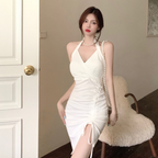 Summer Women's Sexy V-Neck Side Tie Bodycon Dress