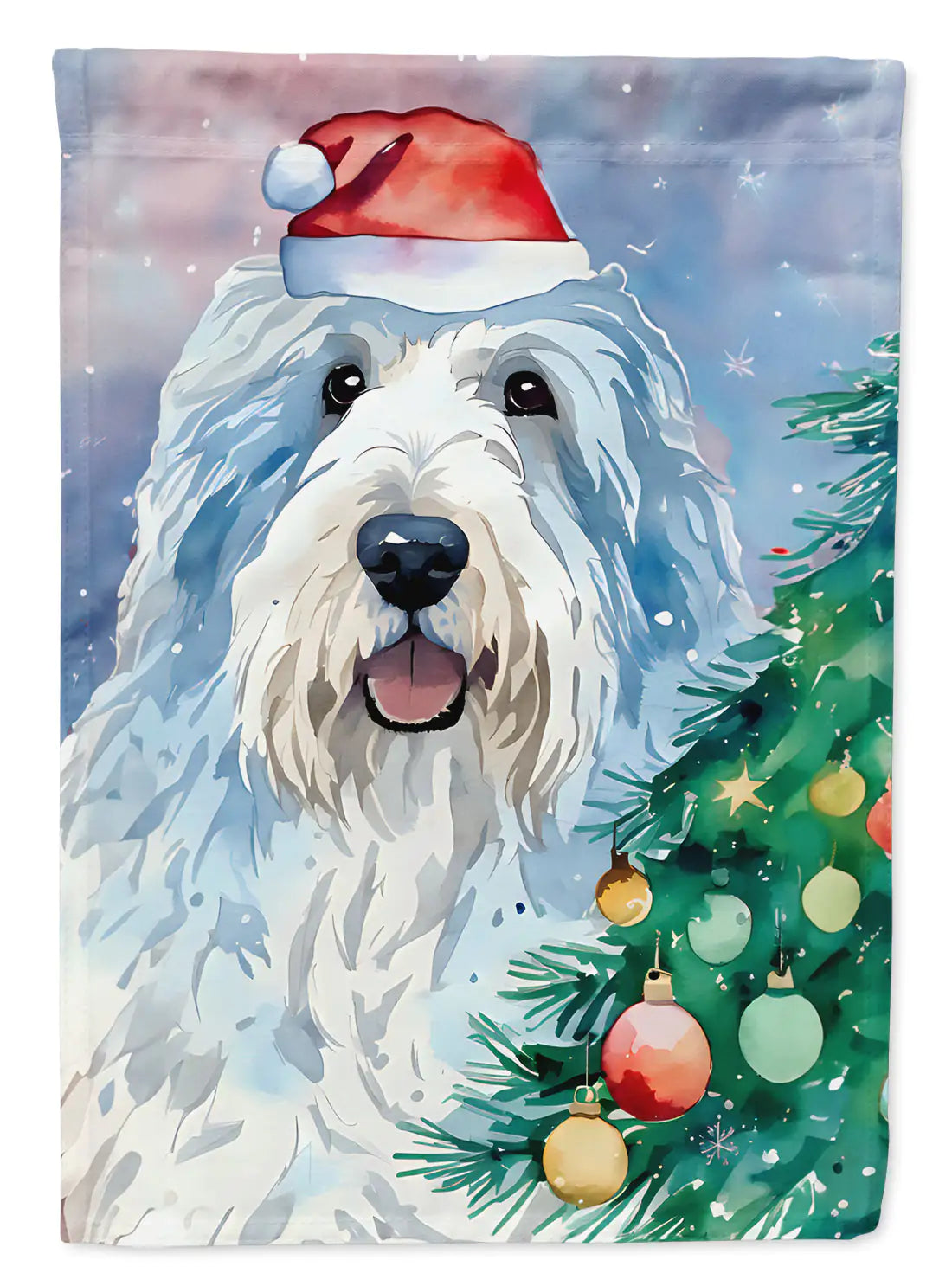 Old English Sheepdog Christmas Garden Flag