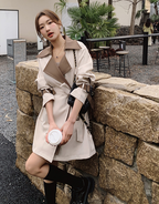 British Style Mid-Length Lace-up Coat Jacket