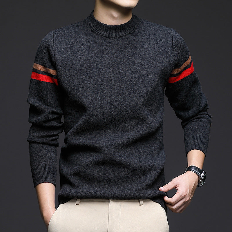 Simple Striped Jacquard Sweater for Middle-aged Men