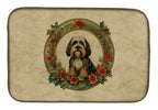 Tibetan Terrier Christmas Flowers Dish Drying Mat