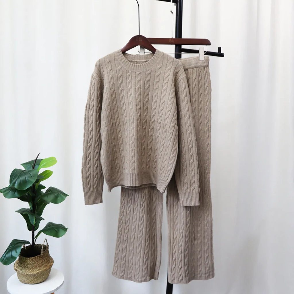 Sweater Pullover Plus Knitted Wide-legged Pants Two-piece Set | Streetwear