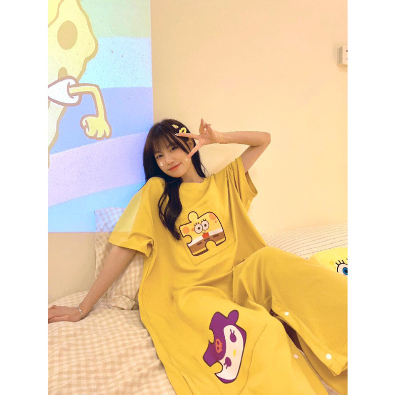 Plus Size Cartoon Cotton Short Sleeve Sleepwear Dress