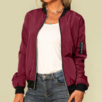 Fashionable Women's Solid Color Bomber Jacket for Casual Wear