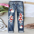 2022 Women's Ripped Christmas Patch Denim Jeans