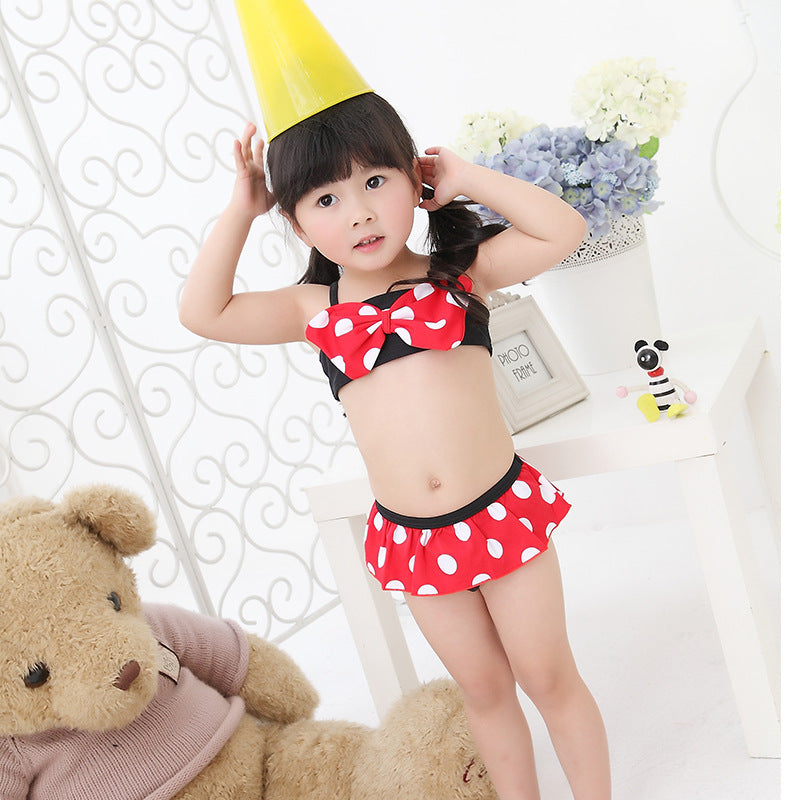Stylish Striped Girls' Bikini Swimsuit - Mickey Design