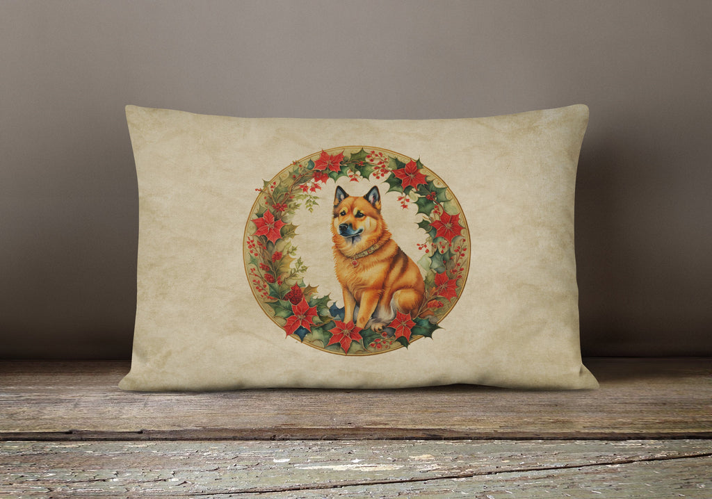 Finnish Spitz Christmas Flowers Throw Pillow