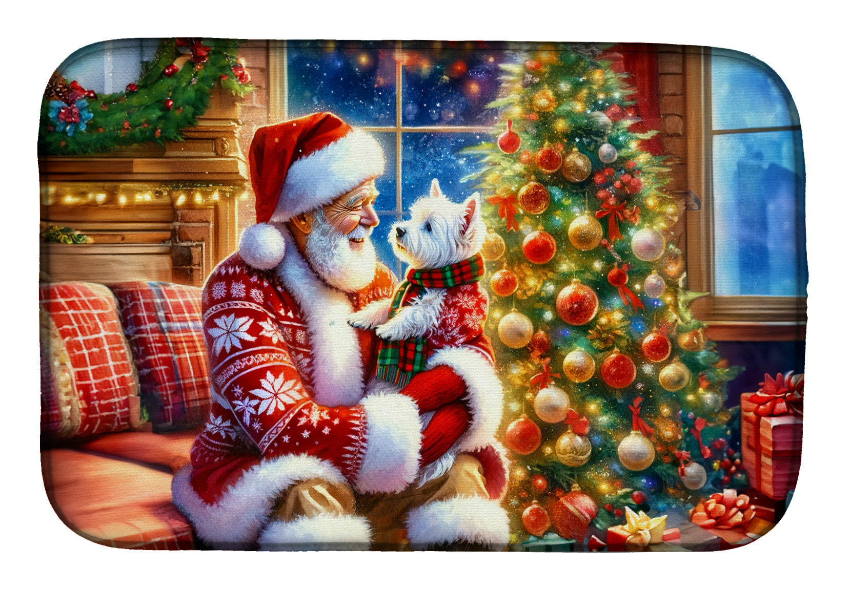 Westie and Santa Claus Dish Drying Mat