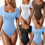 Summer Women's Ribbed Bodysuit with Square Neck