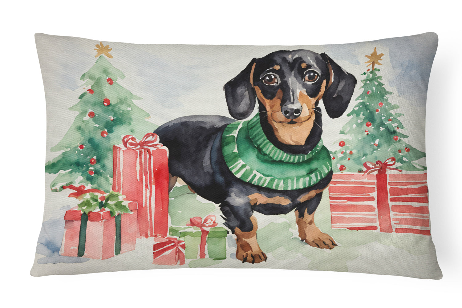Black and Tan Dachshund Christmas Throw Pillow