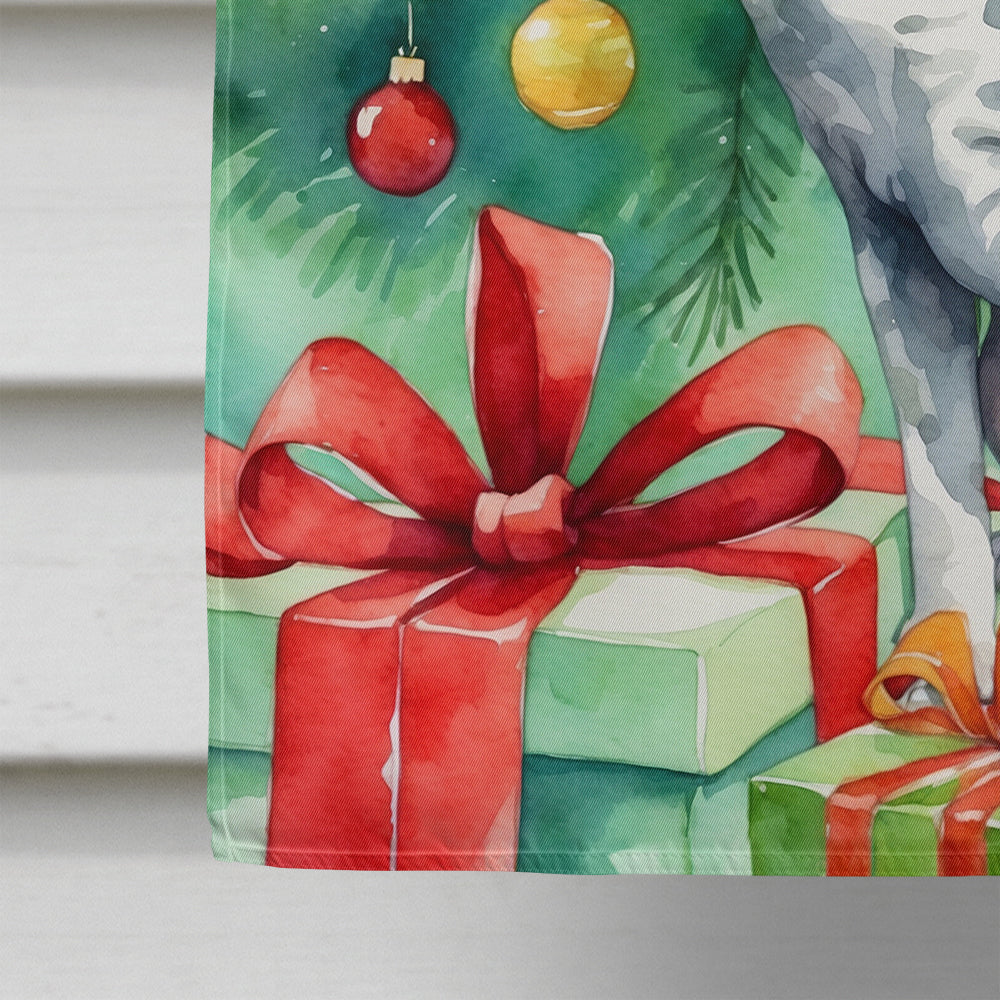 Cornish Rex Cat By the Christmas Tree House Flag