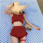 Korean Style Knitted Ruffle Bikini Set