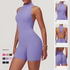 Fitness Yoga Jumpsuit With Zipper, Backless, Shorts Bodysuit