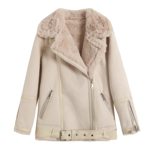 Thick Velvet Loose-fitting Lamb Hair Motorcycle Jacket