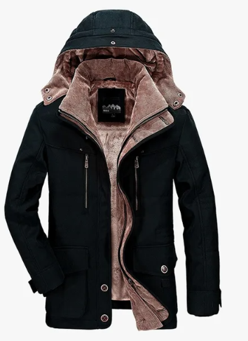 Warm Hooded Men's Winter Jacket - Medium Length Parka