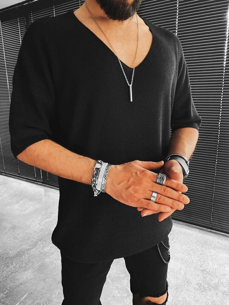 V-neck Men's Solid Color Casual Knitted Sweater