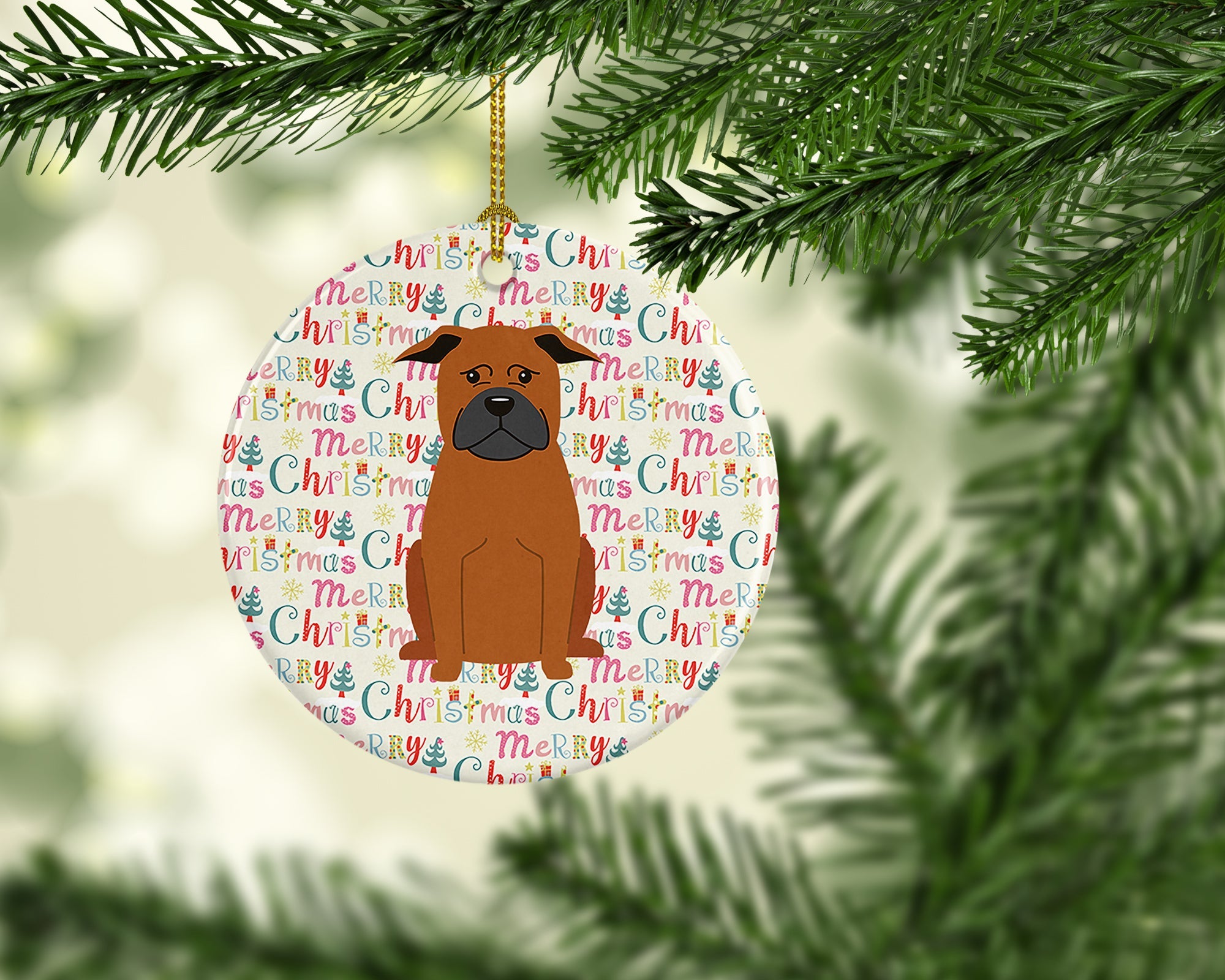 Merry Christmas Chinese Chongqing Dog Ceramic Ornament