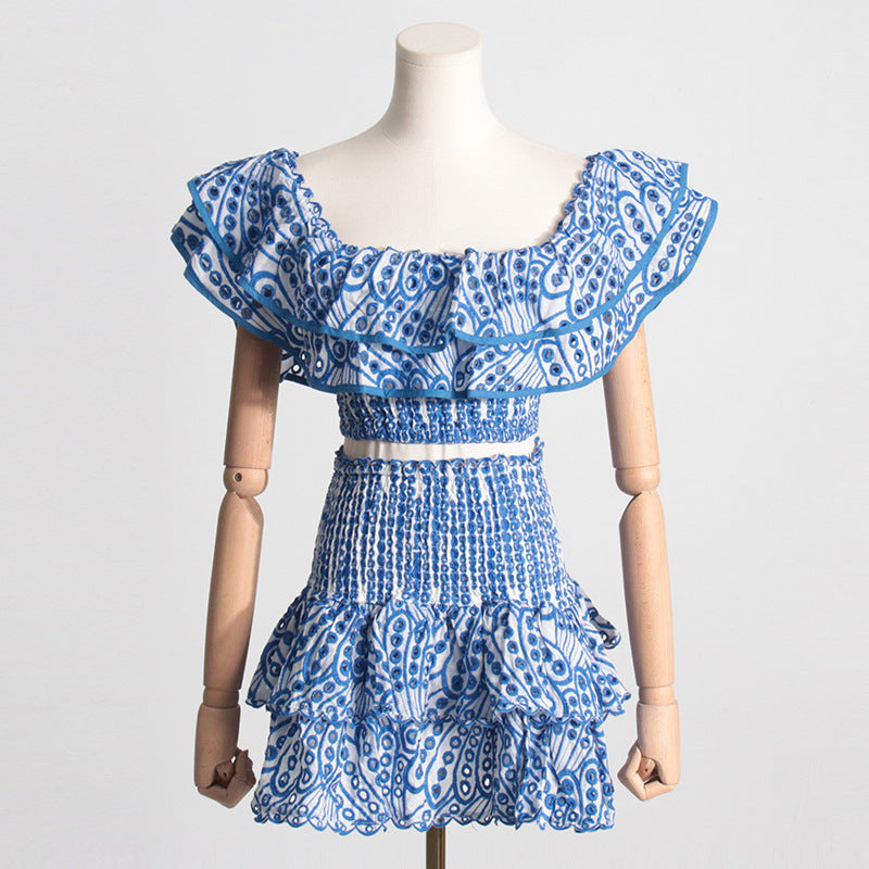 2024 Summer French Style Ruffled Crop Top & Skirt Set
