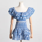 2024 Summer French Style Ruffled Crop Top & Skirt Set