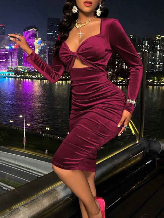 Hollow Out Bodycon Dress with Chest Pads, Spaghetti Straps