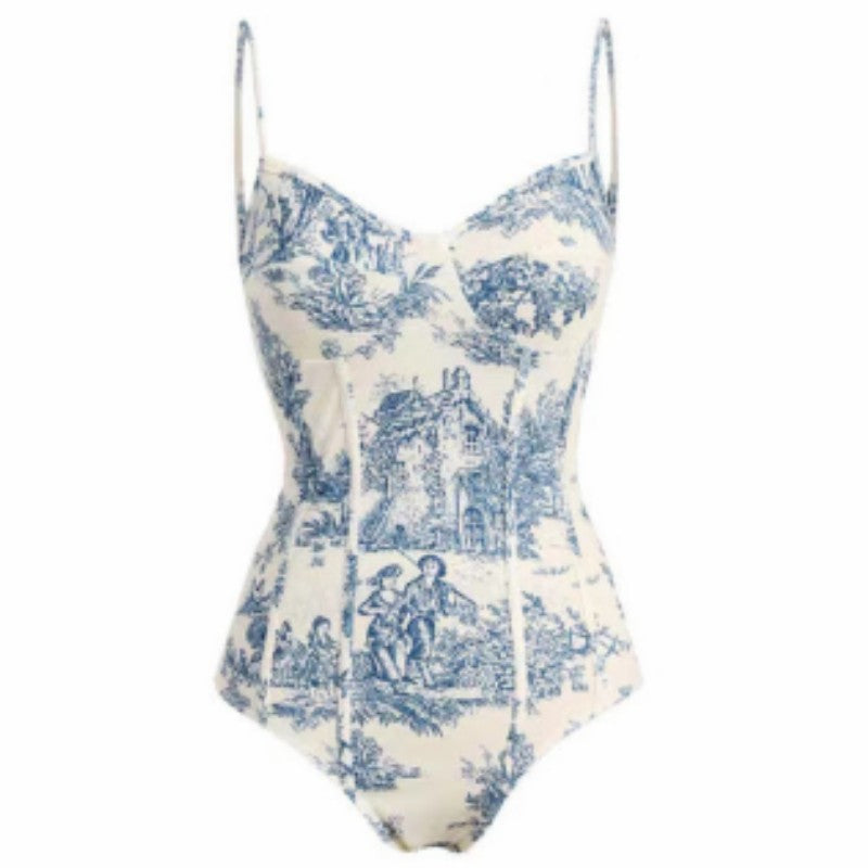 2023 Women's Retro One-Piece Swimwear with Skirt Set