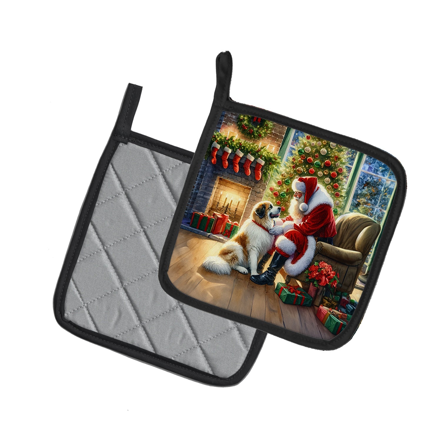 Great Pyrenees and Santa Claus Pair of Pot Holders