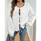 Women's Casual Loose Cardigan Lace-up Solid Color Sweater