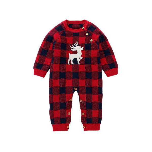 Knitted Long Sleeve Baby Romper with Christmas Design