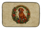 Red Redbone Coonhound Christmas Flowers Dish Drying Mat