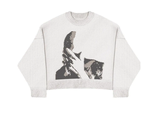 Loose Knit White Sweater with Character Pattern for Women