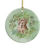 Labrador Retriever Puppy Chocolate Christmas Wreath Ceramic Ornament