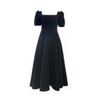 Black Dress for Women - Summer 2020, Square Neck, Puff Sleeves