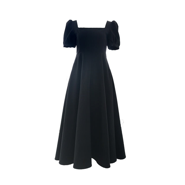 Black Dress for Women - Summer 2020, Square Neck, Puff Sleeves