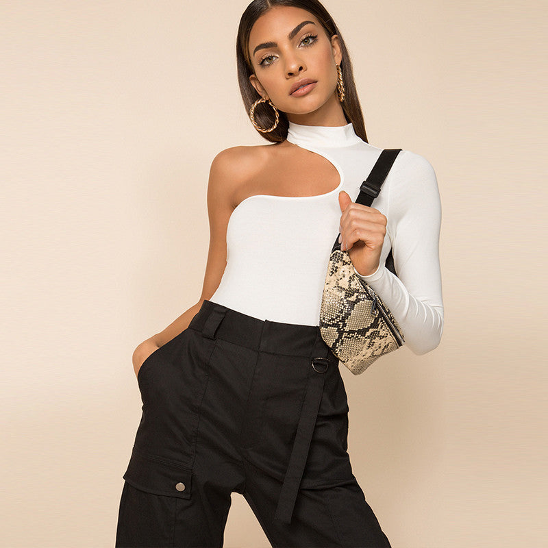 "Winter Women's High Neck One Shoulder Cut-out Bodysuit"