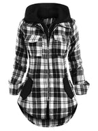 Plaid Pocket Hooded Contrast Zipper Sweatshirt | Streetwear