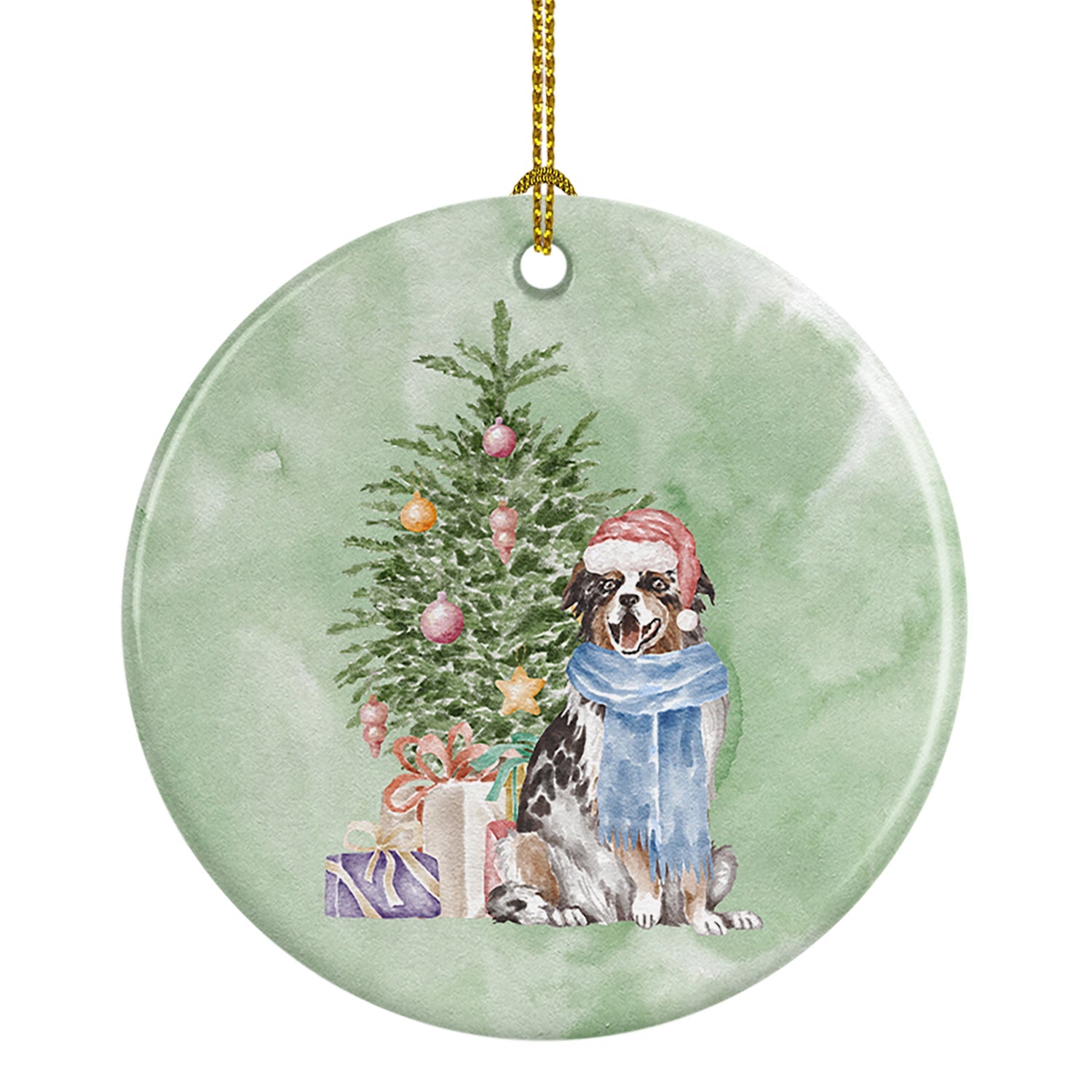 Australian Shepherd Christmas Presents and Tree Ceramic Ornament