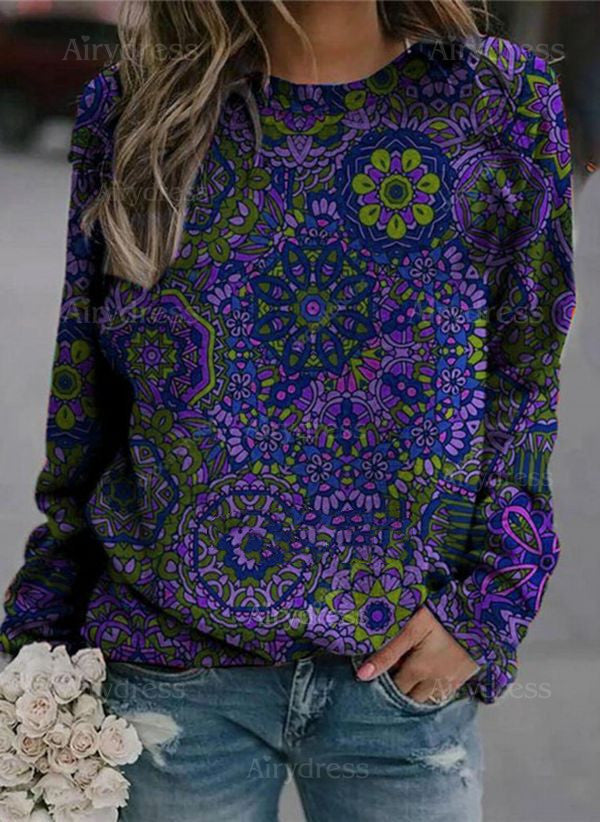 Printed Turtleneck Long Sleeve Sweater for Women
