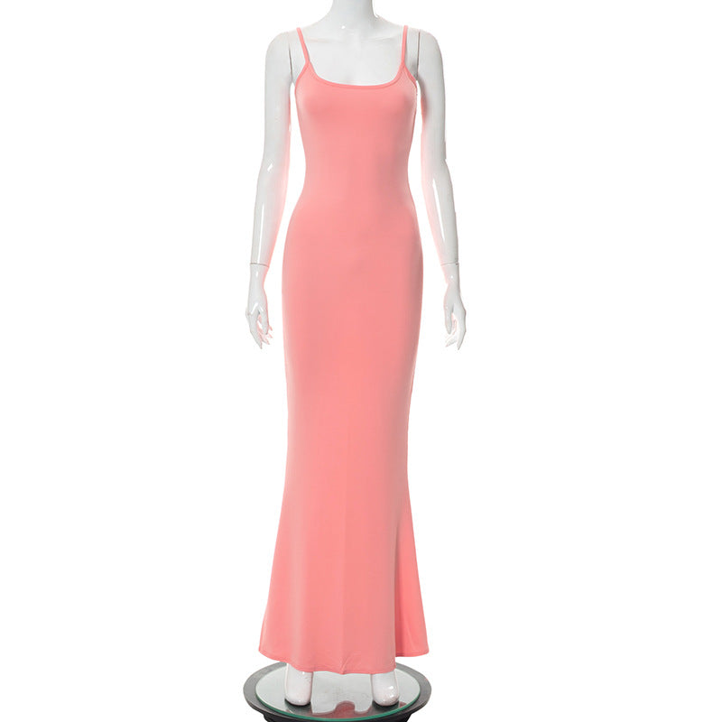 Slim Peach Fishtail Sleeveless Dress for Women