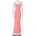 Slim Peach Fishtail Sleeveless Dress for Women