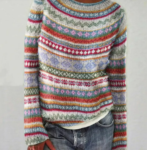 Women's Round Neck Multicolor Pullover Sweater | Streetwear