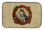 Alaskan Klee Kai Christmas Flowers Dish Drying Mat