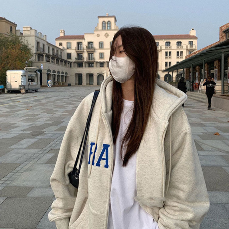 DAYIFUN Women's Casual Hooded Zipper Sweatshirt Tops | Streetwear