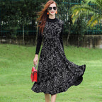 Jacquard Long-sleeved Wool Dress for Elegant Style