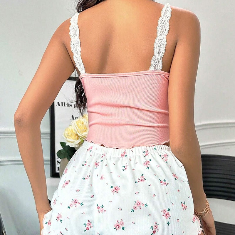Ladies' Lace Suspender Shorts Set