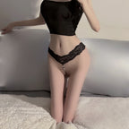 Women's Pearl Lace Thong Transparent Briefs for Dating
