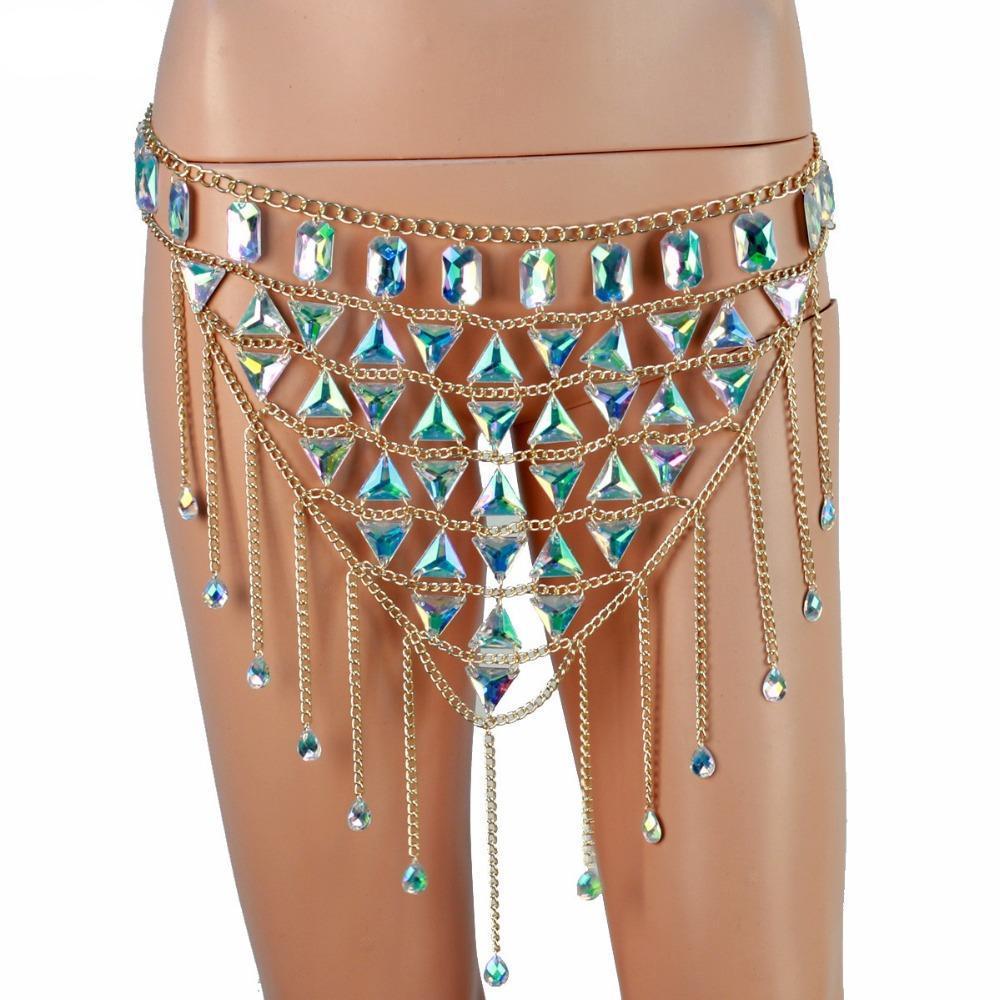 Rhinestone Gem Chain Bra Top