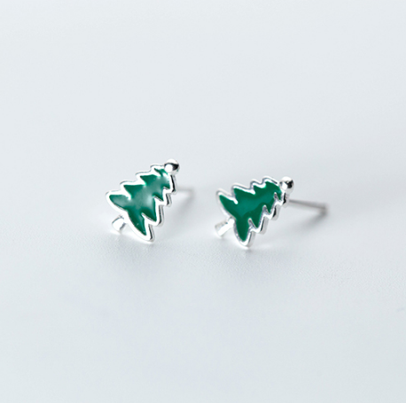 Silver Christmas Tree Stud Earrings for Women