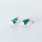Silver Christmas Tree Stud Earrings for Women
