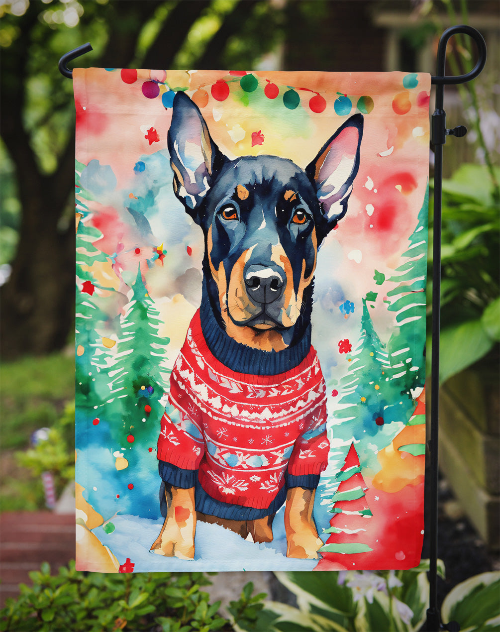 Doberman Pinscher Christmas Garden Flag