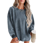 Casual Solid Color Knitted Long Sleeve Sweater for Women